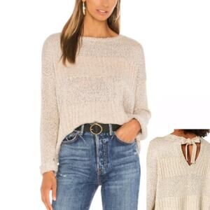 New Jack By BB Dakota Soft Sequin Embellished Back Tie Keyhole Sweater Top
